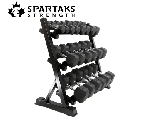 Spartaks Strength 550LB Dumbbell Set with 3-Tier Rack for home gym and fitness equipment Canada.