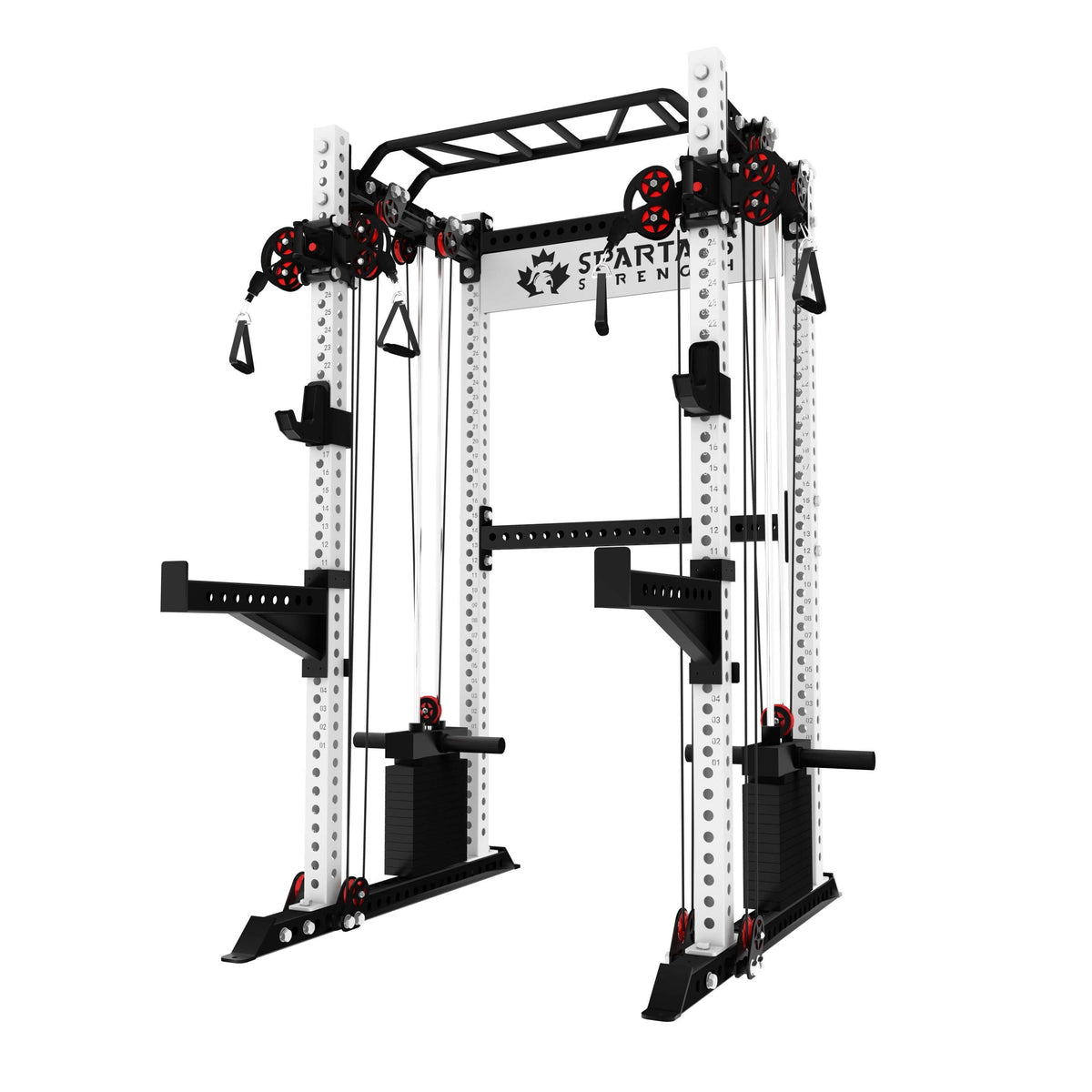 Spartaks Strength KB2402 Functional Squat Rack (3”×3”, 9-Gauge Steel) with dual-pulley system for versatile workouts.