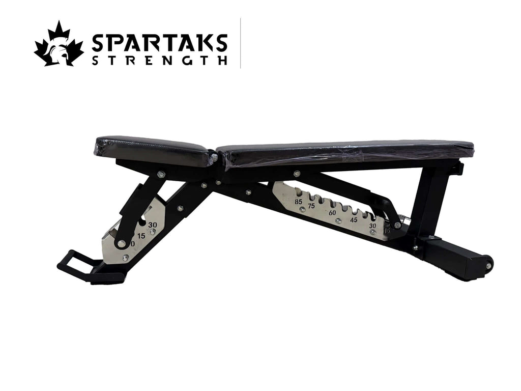 Spartaks Strength Commercial-Grade Heavy-Duty Adjustable Bench with adjustable settings for strength training.