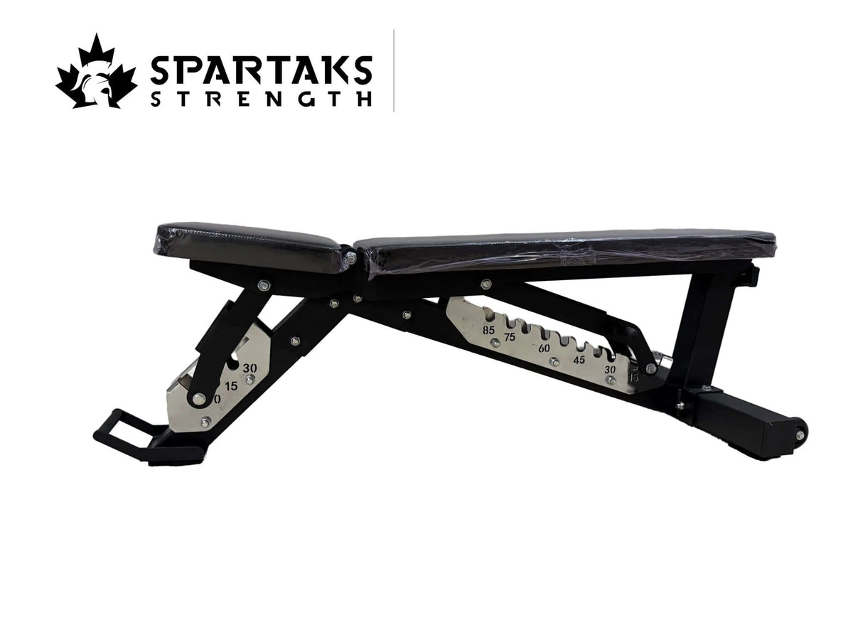 Spartaks Strength Commercial-Grade Heavy-Duty Adjustable Bench with adjustable settings for strength training.