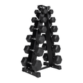 Spartaks Strength 210LB Dumbbell Set with Vertical Rack showcasing hex dumbbells on a sturdy rack for home gym.