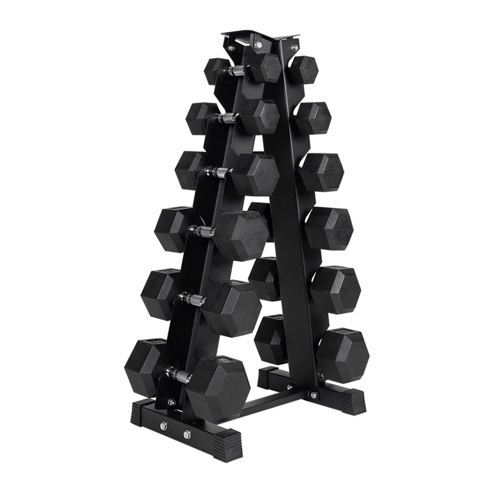 Spartaks Strength 210LB Dumbbell Set with Vertical Rack showcasing hex dumbbells on a sturdy rack for home gym.