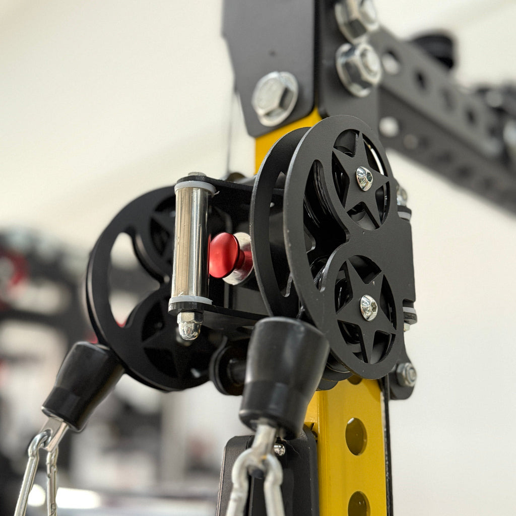 Close up of dual pulleys