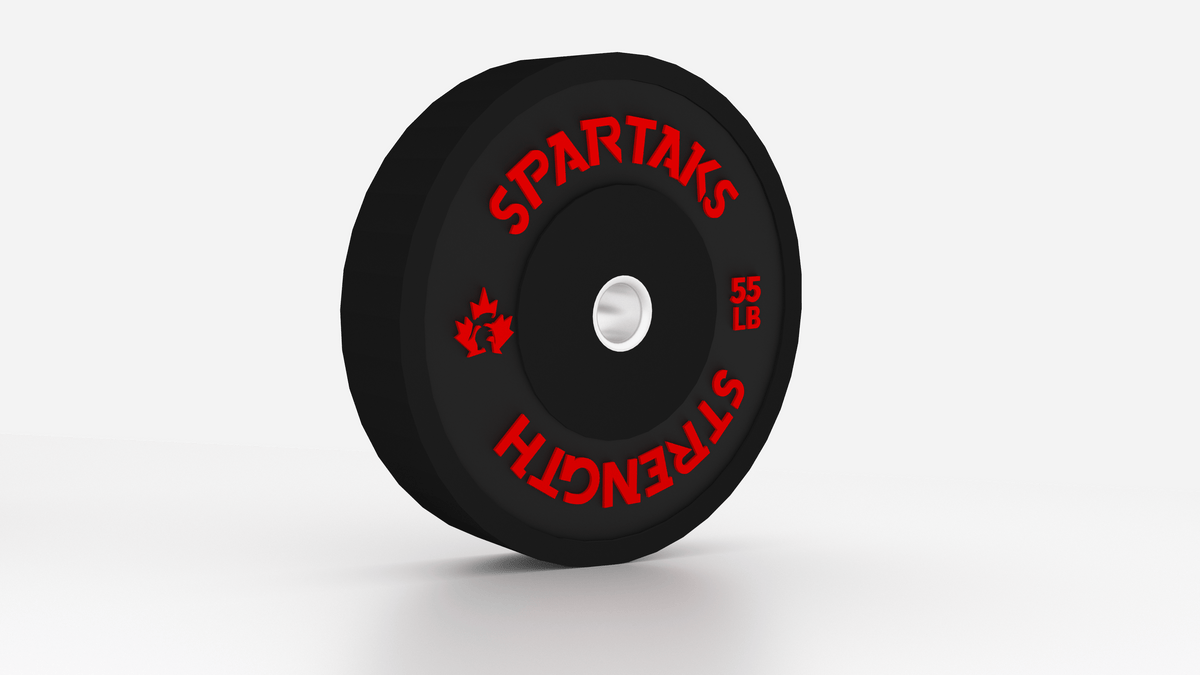 Spartaks Strength High Performance Bumper Plates (10LB to 55LB) - 55 LB weight plate for strength training.