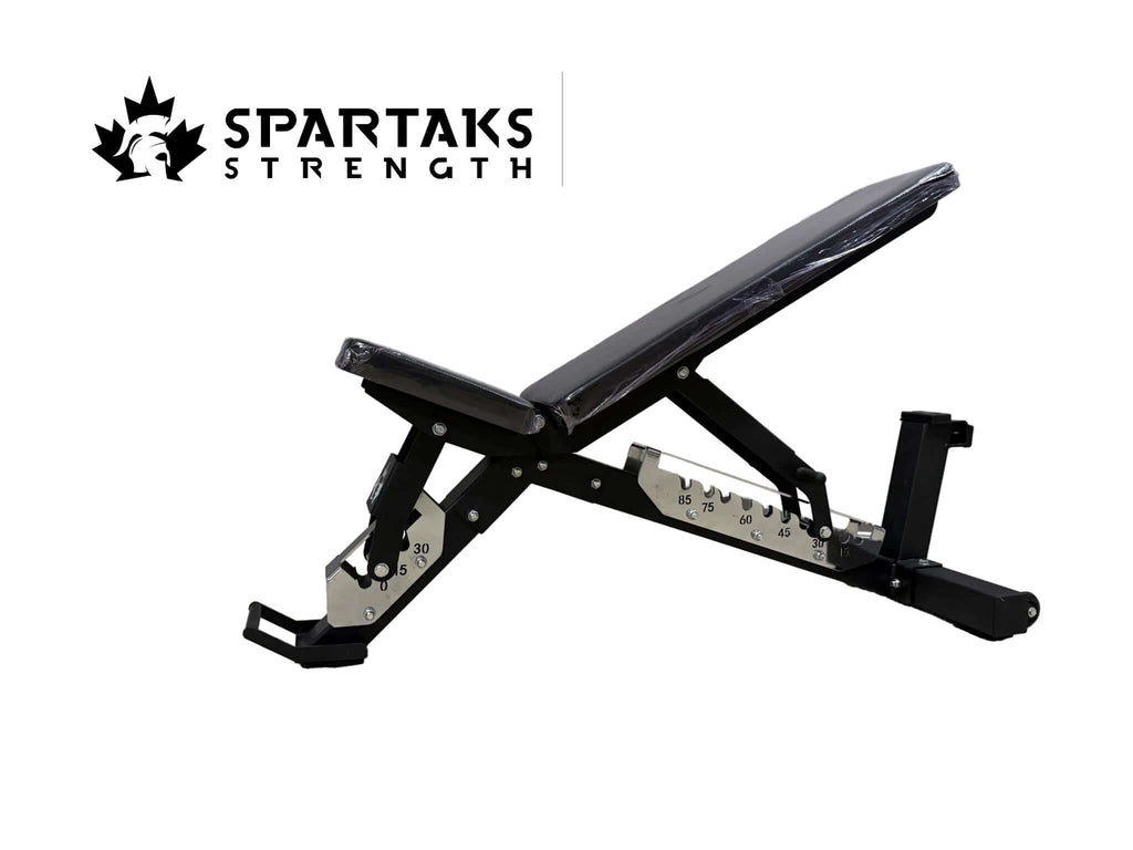 Spartaks Strength Commercial-Grade Heavy-Duty Adjustable Bench side view with adjustable positioning features.