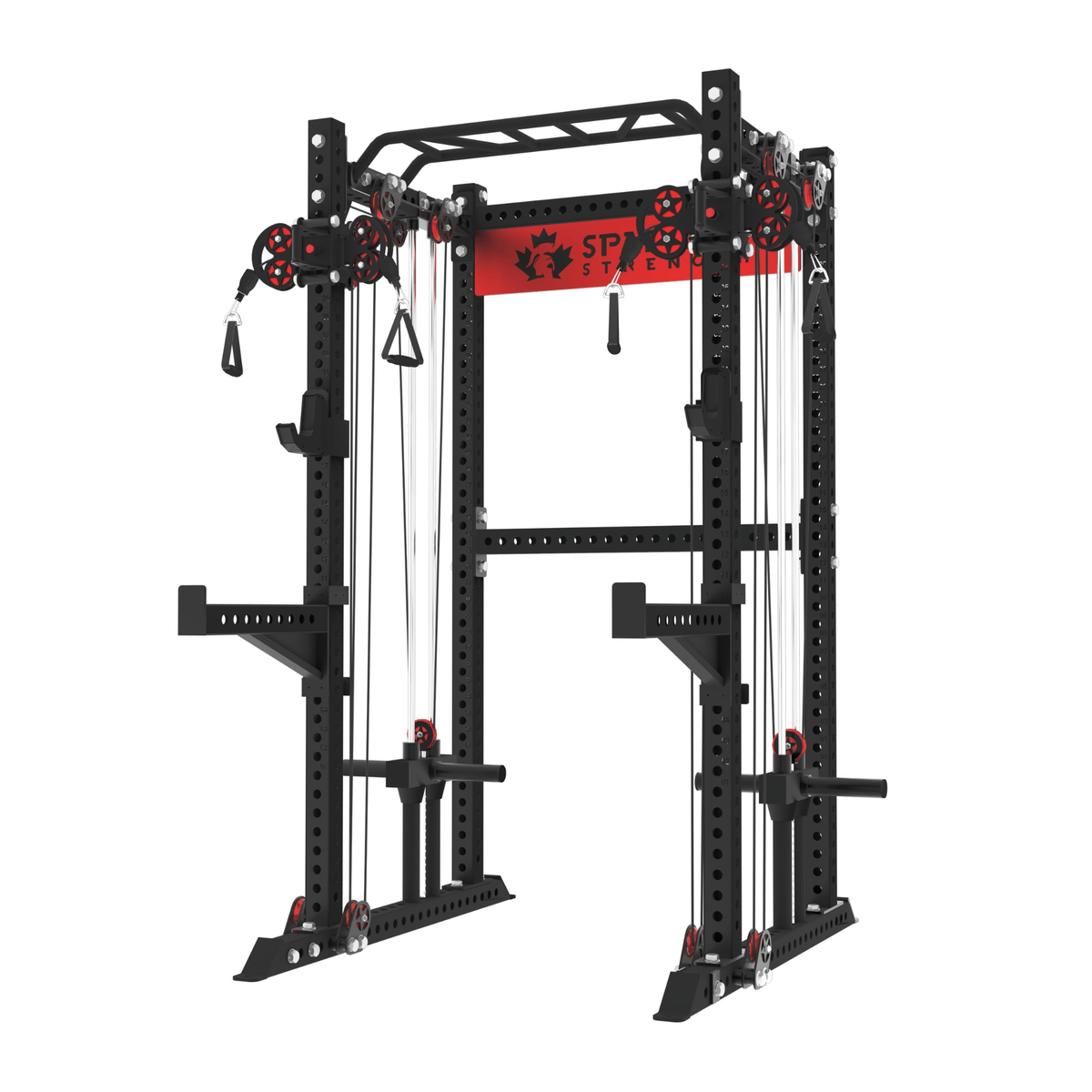 Spartaks Strength KB2402 Functional Squat Rack (3”×3”, 9-Gauge Steel) with dual-pulley system for home gyms.