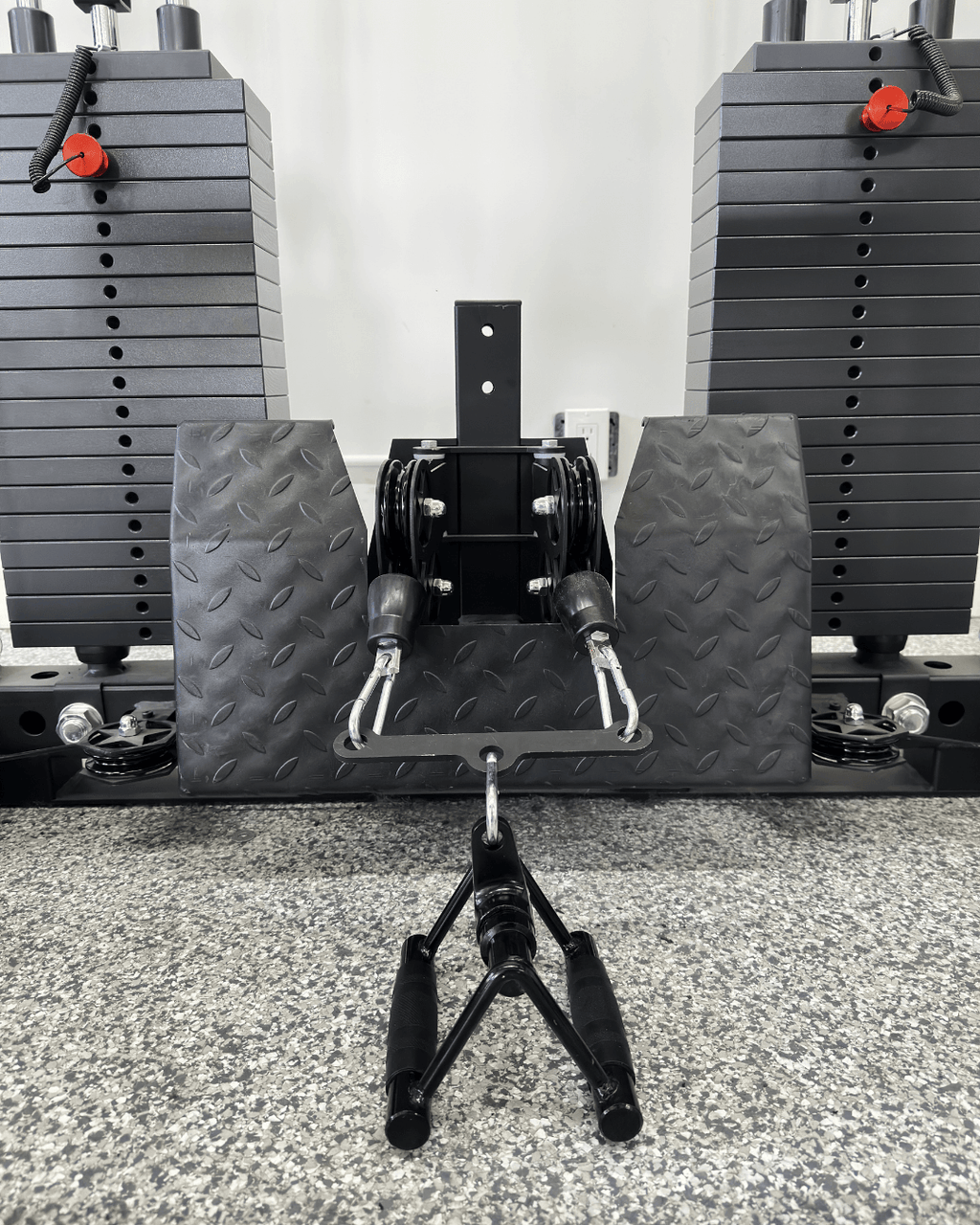 Low Row Cable Attachment for strength training, featuring heavy-duty construction and ergonomic grips.