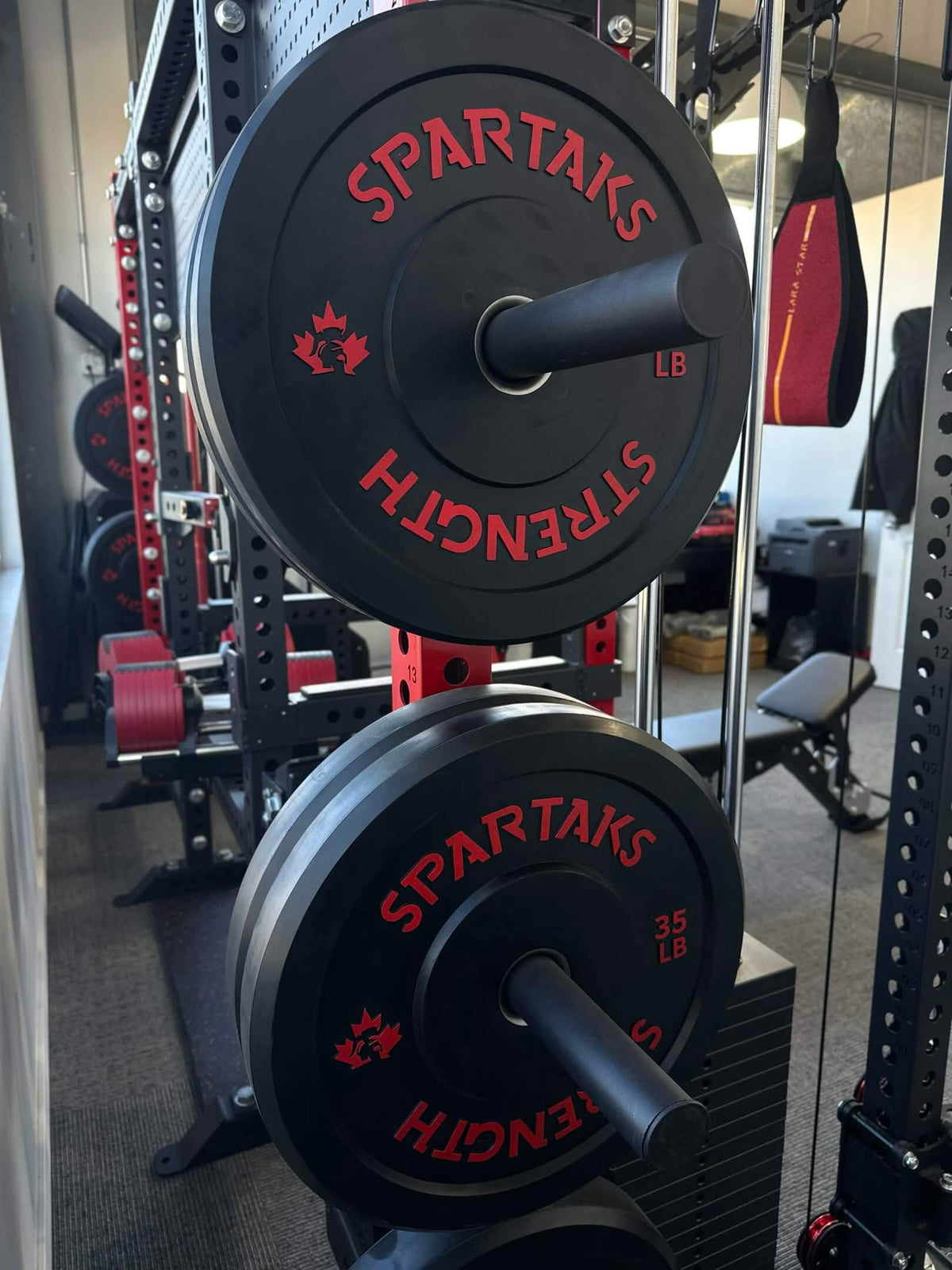 Spartaks Strength Weight Plate Holders (3"x3", 1" Hole) – Pair with Bolts (Set of 2) with weight plates.