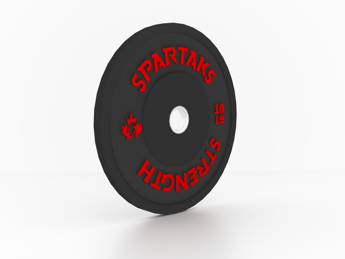Spartaks Strength High Performance Bumper Plates (10LB to 55LB) black weight plate for fitness training.