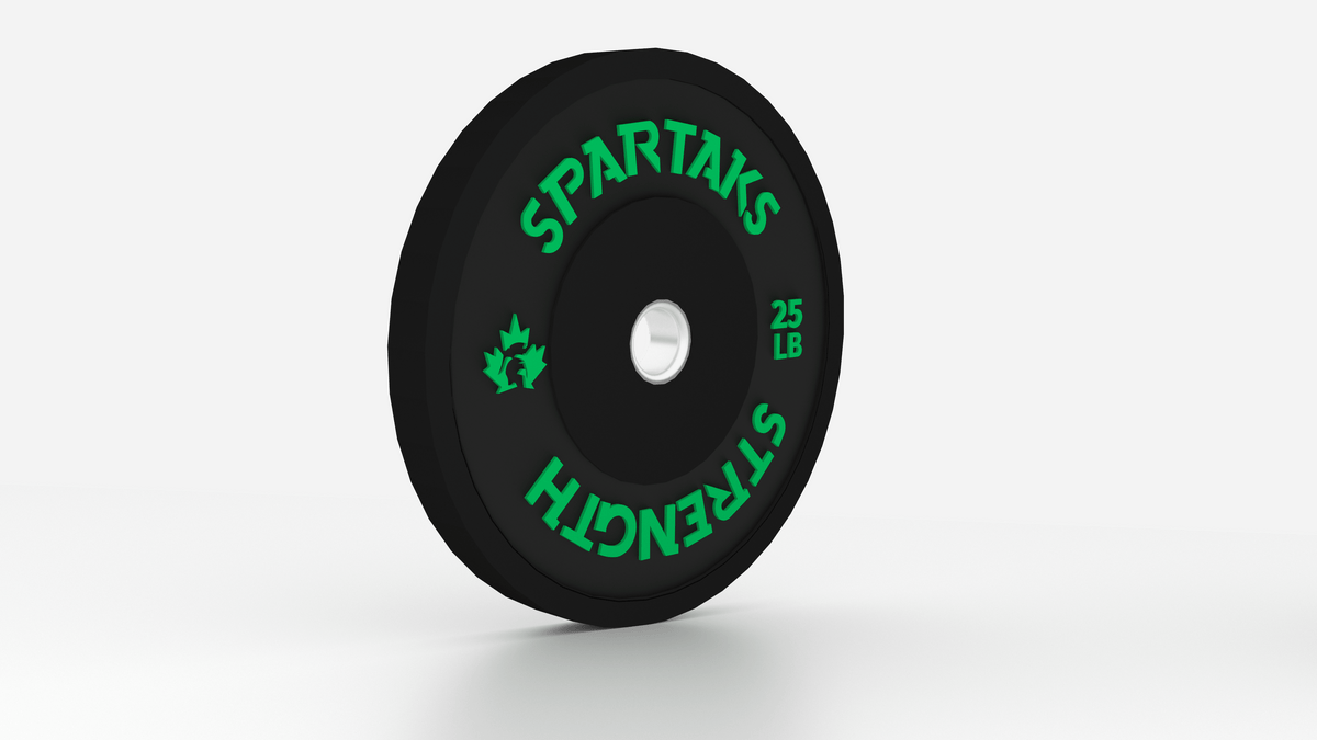 Spartaks Strength High Performance Bumper Plates (10LB to 55LB) 25LB weight plate for strength training and home gym equipment.