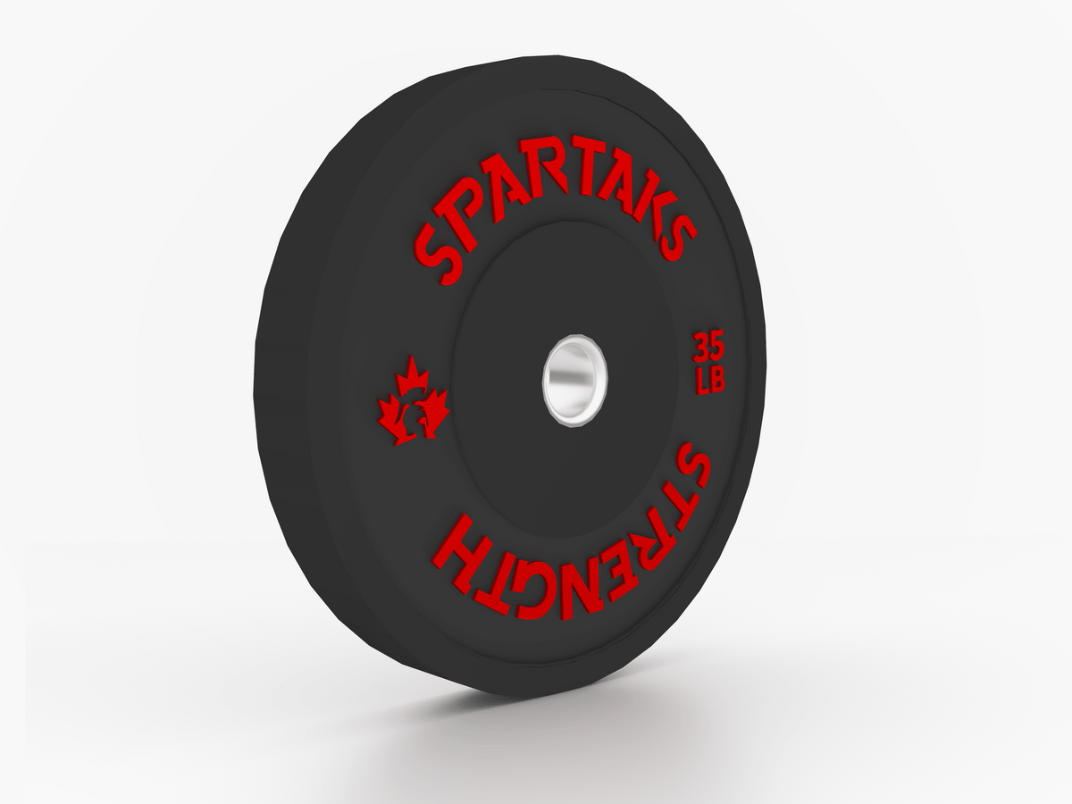Spartaks Strength High Performance Bumper Plates (10LB to 55LB) showing a 35LB weight plate.