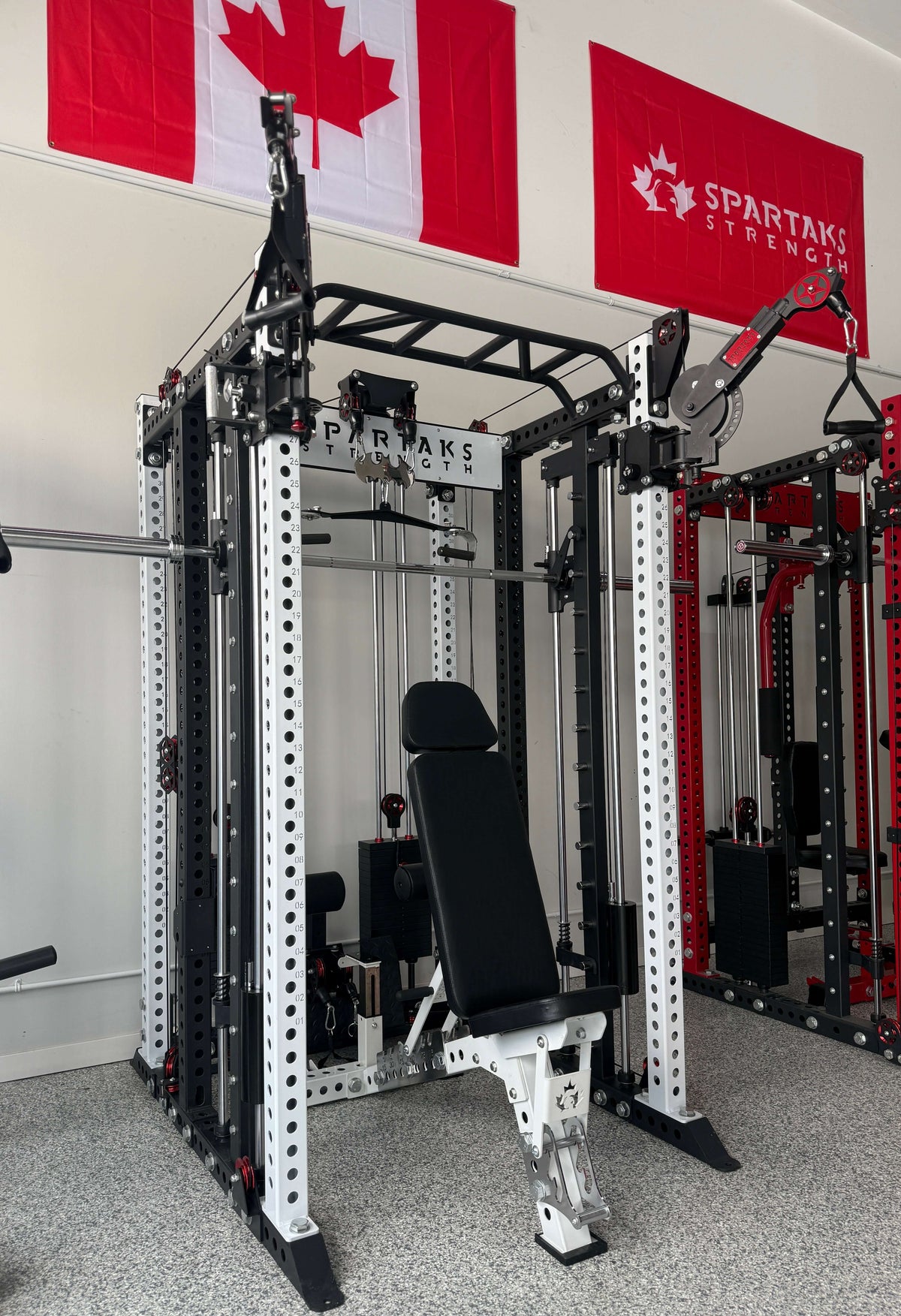 Spartaks Strength KB2406 6-Post Full Rack Functional Trainer (3”×3”, 9-Gauge Steel) in a gym setting.