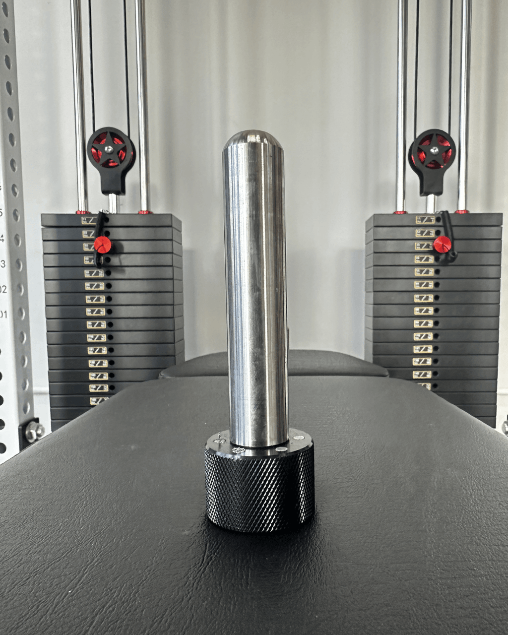 Spartaks Strength Magnetic Rack Attachment Pin displayed on gym equipment, perfect for secure adjustments in home gym setups.